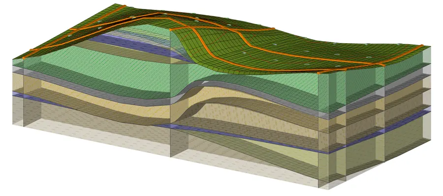 GEO5 Software - 3D model podloží z dat geologického průzkumu.
